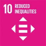 Pink square with the number 10 and the words "Reduced Inequalities" above a symbol of an equal sign surrounded by four arrows, representing one of the UN Sustainable Development Goals.