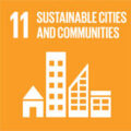 An orange icon representing the United Nations Sustainable Development Goal 11: Sustainable Cities and Communities, featuring various building silhouettes.