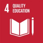 Icon representing Sustainable Development Goal 4: Quality Education. Features a book and a pencil on a red background.