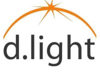 The image is a logo featuring the word "d.light" in lowercase letters with an orange arc and a starburst above it, representing brightness or illumination.