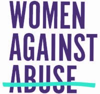 Text reading "Women Against Abuse" with the word "Abuse" underlined in blue, representing advocacy against violence towards women.