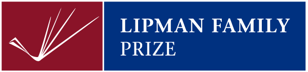 Logo of the Lipman Family Prize; includes a stylized book with pages in white on a red background next to the text "Lipman Family Prize" on a blue background.