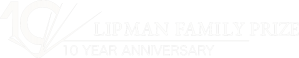 The image is a logo for the Lipman Family Prize, celebrating its 10-year anniversary. It features stylized text and design elements.