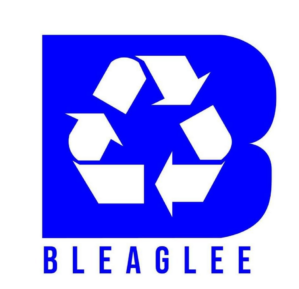 Logo featuring a blue letter "B" with a white recycling symbol inside it, accompanied by the text "BLEAGLEE" below.